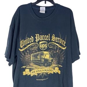 UPS United Parcel Service Y2K Black and Gold Graphic Tee Size XL